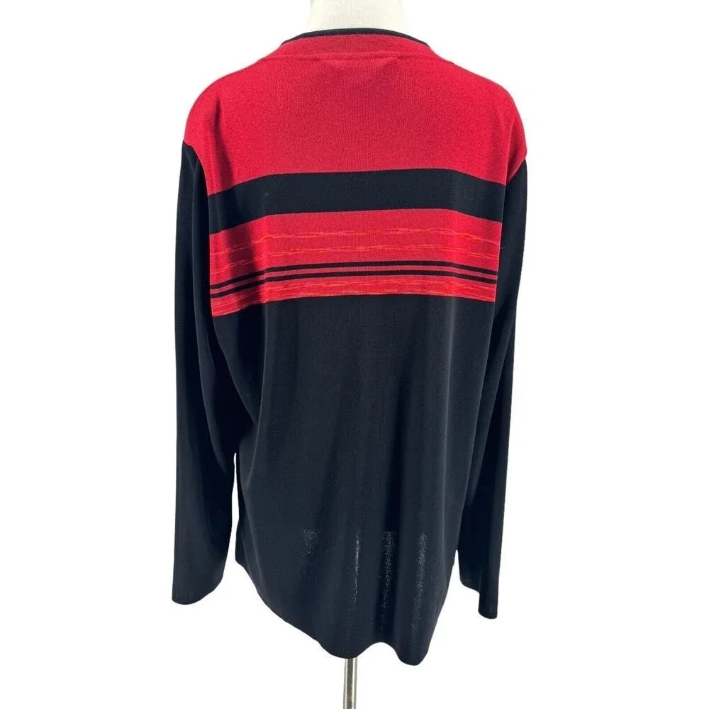 Exclusively Misook Women's Black Red Long Sleeve Open Front Knit Cardigan Large